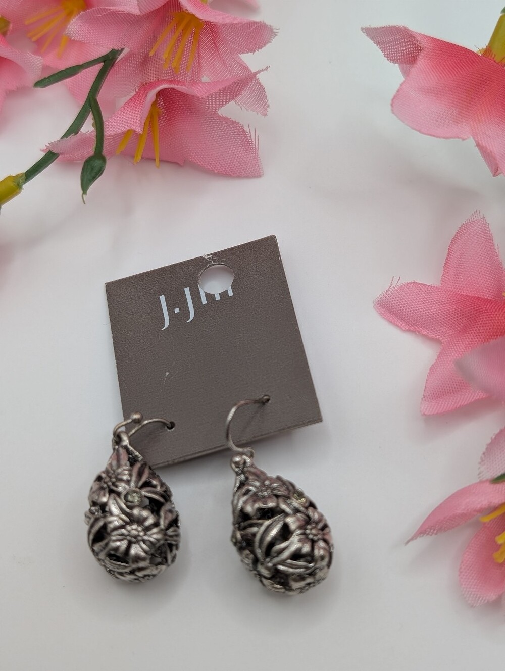 J. Jill Silver Floral Filigree Teardrop Earrings NWT